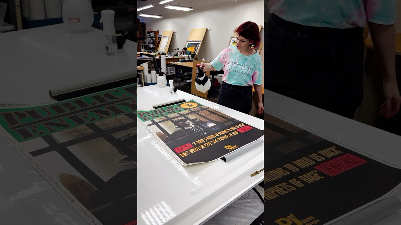 Linen-backing a Public Enemy Poster 🎯