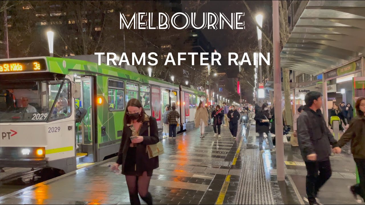 MELBOURNE CITY TRAMS AFTER RAIN
