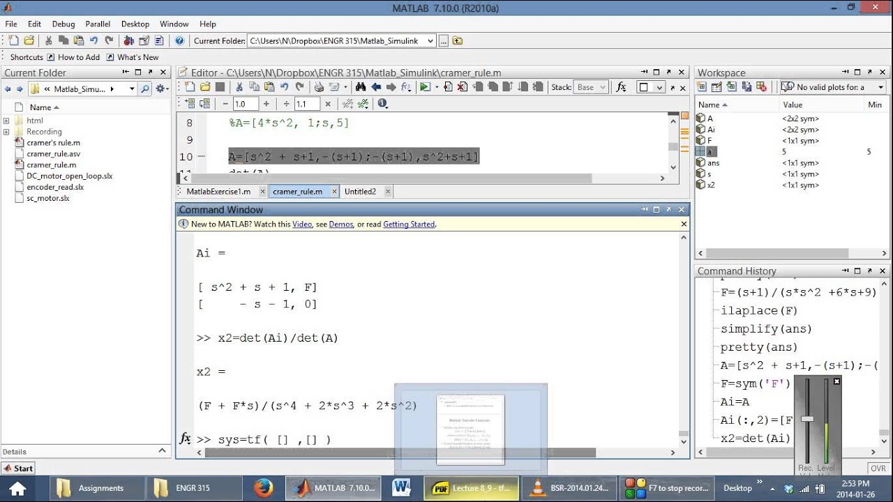 Matlab Introduction (with Control Systems Focus)