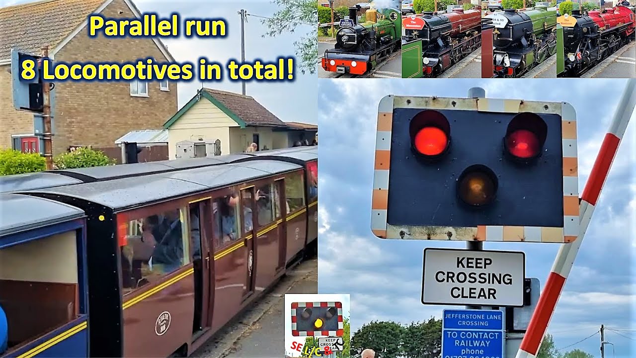 Parallel Run at St. Mary's Bay (Jefferstone Lane) Level Crossing (Kent) - 8 Locomotives in total!