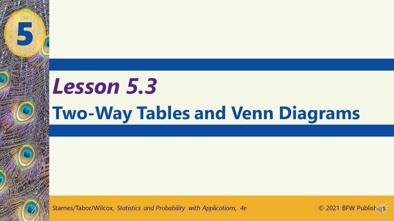Honors Stats: 5.3 Two Way Tables and Venn Diagrams