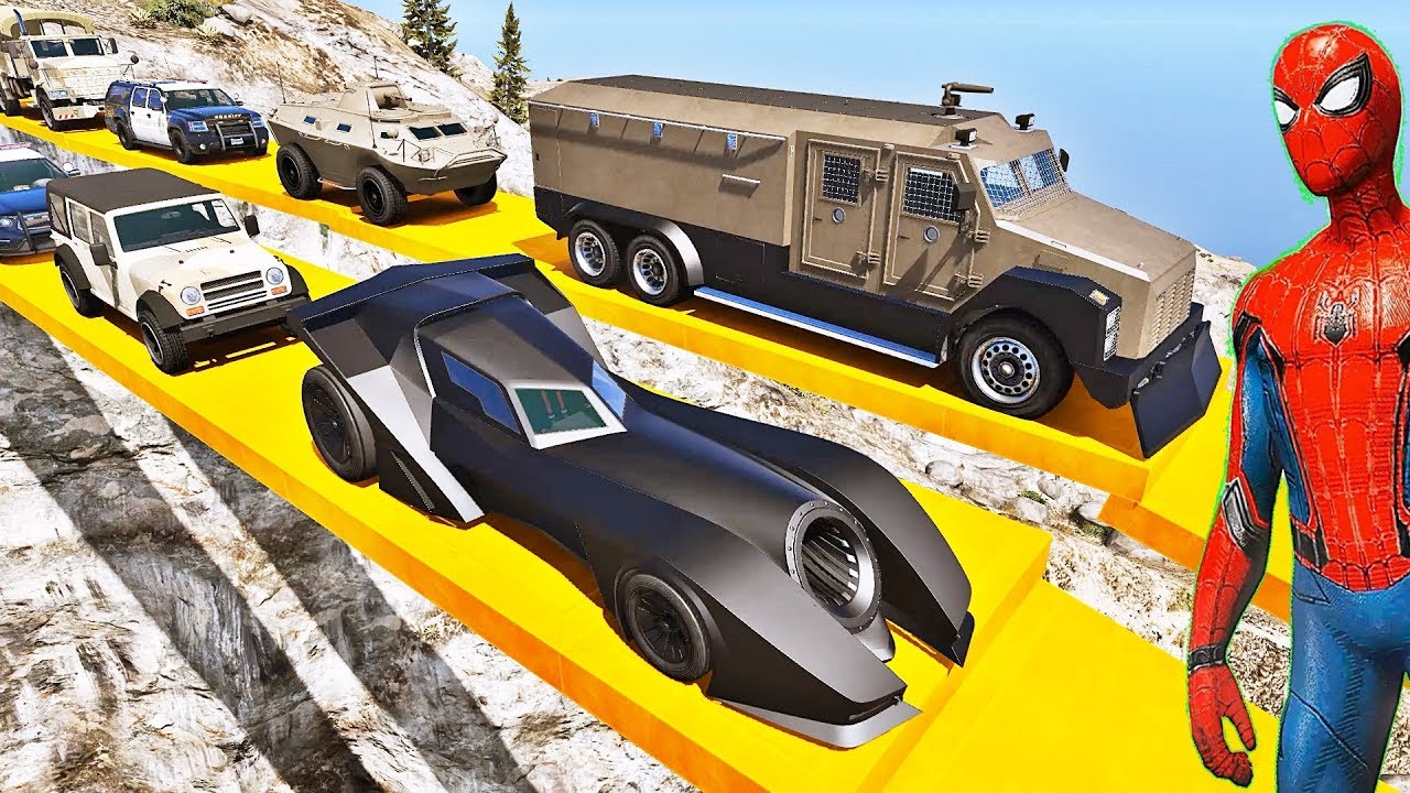 HOMEM ARANHA BATMAN E HOMEM DE FERRO COM CARROS NA SUPER RAMPA! DESAFIO CARROS COM HERÓIS - IR GAMES