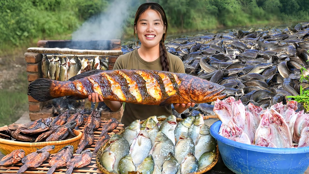 Smoked fish making process: How to make giant smoked carp at home to sell at the market with family