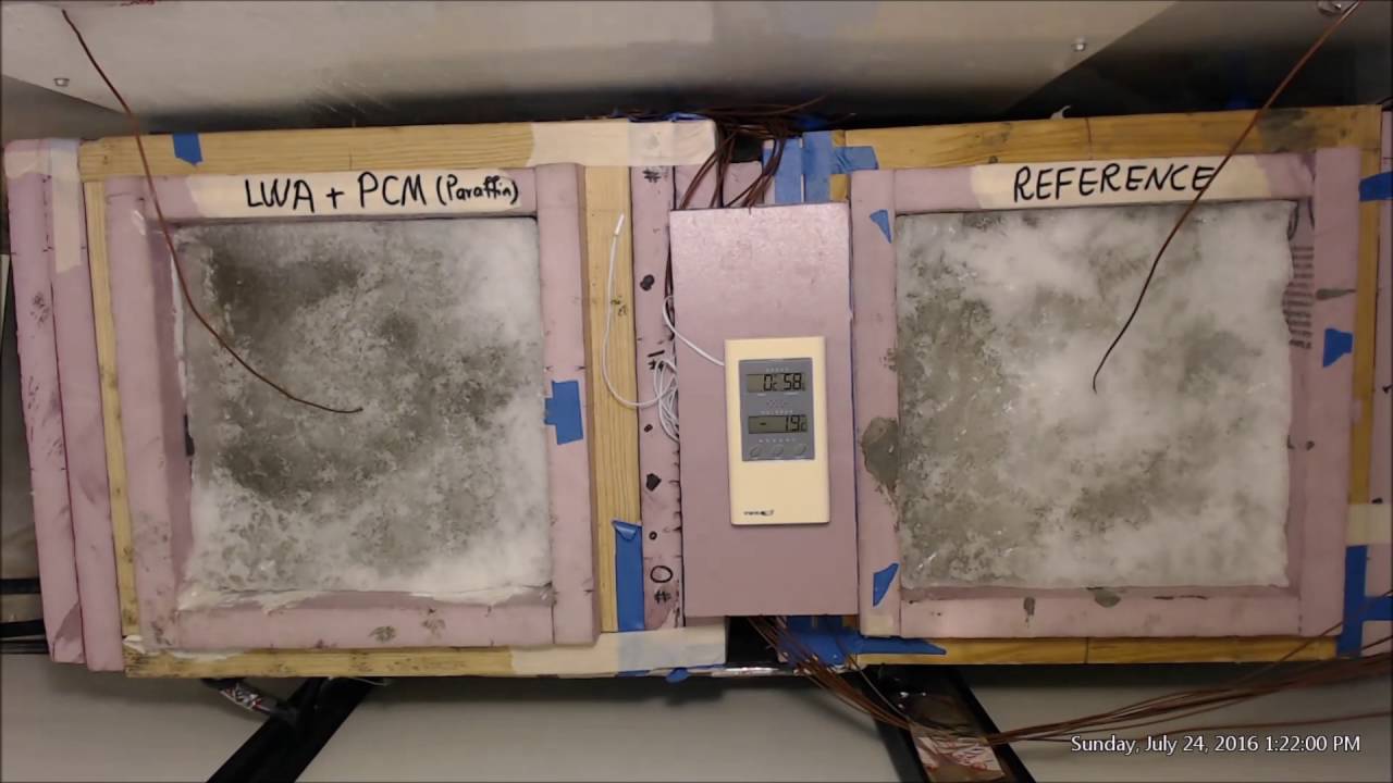 Melting Snow Using Phase Change Materials (PCM) in Concrete (Reference vs PCM-LWA, 5 °C to 0 °C)