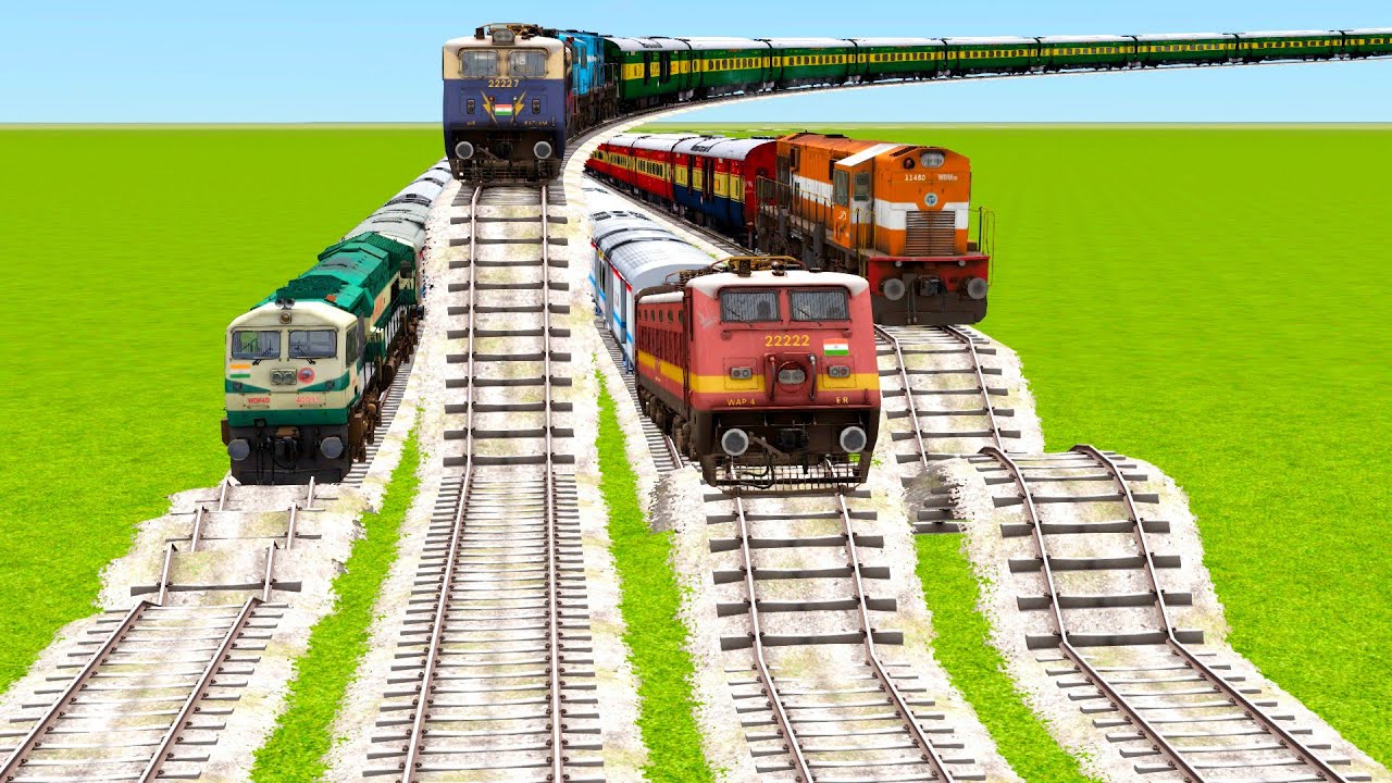 THREE BIGGEST RISKY RAILWAY TRACKS TRAINS VS ONE FLYING RAILROAD TRAIN CROSSING|🔺 Train simulator|