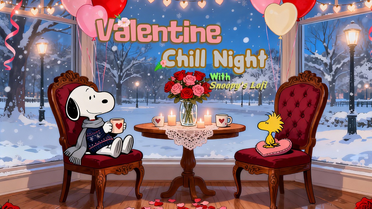 💖 Snowy Valentine Evening with Snoopy ❄️ Cozy Lofi for Focus & Calm | Winter Love Mood