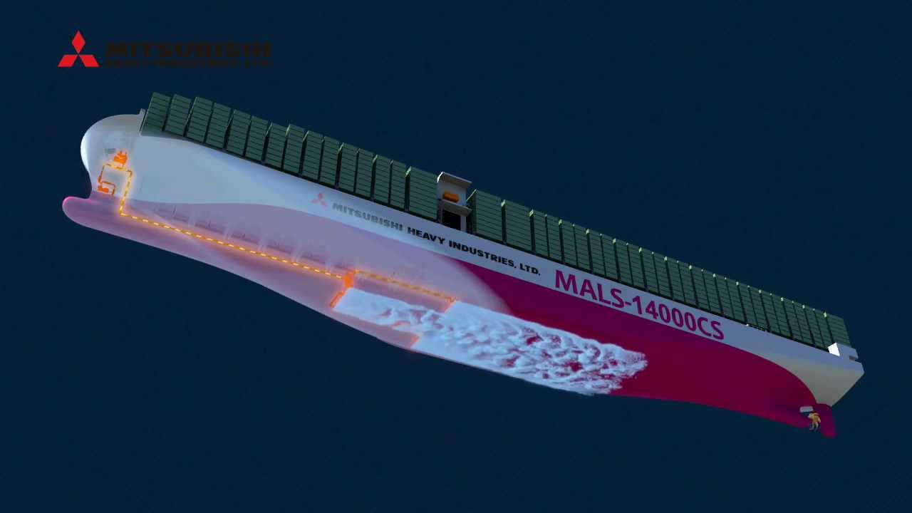 MALS(Mitsubishi Air Lubrication System) - green ship technology for energy saving by air carpet