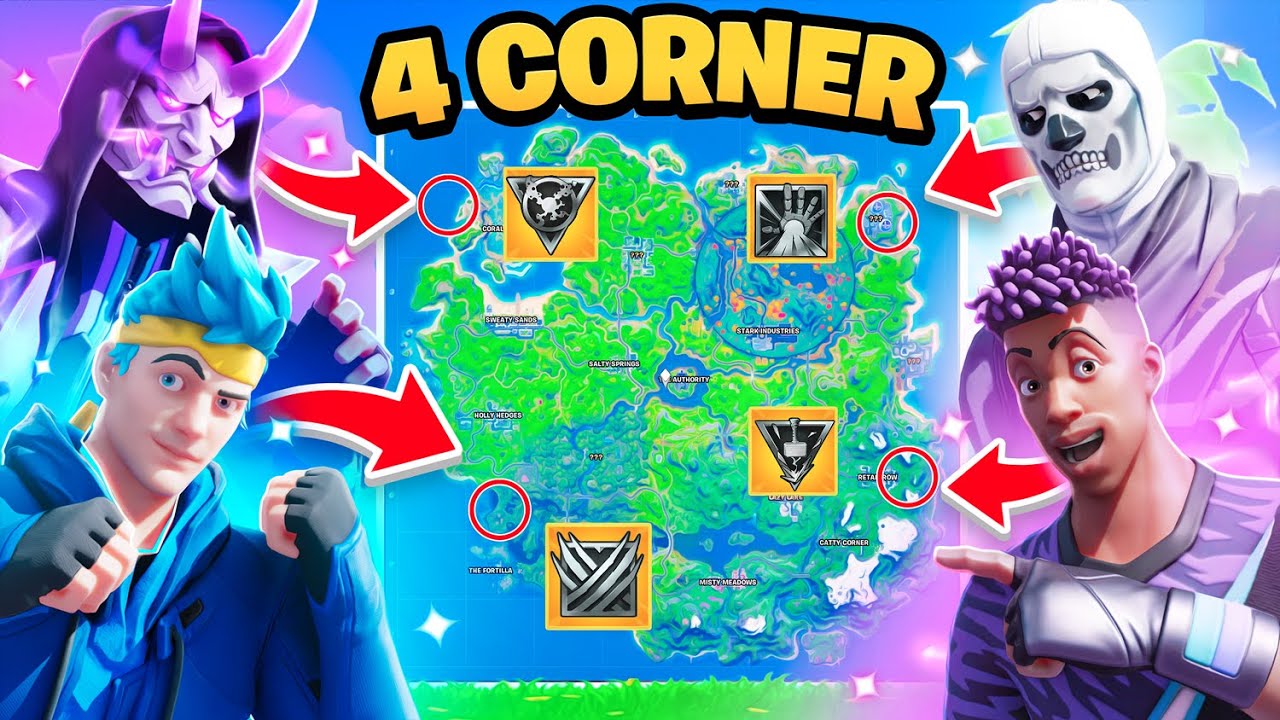 The *MYTHIC* 4 CORNER Challenge in Fortnite! w/ Ninja, Sypher & Myth!