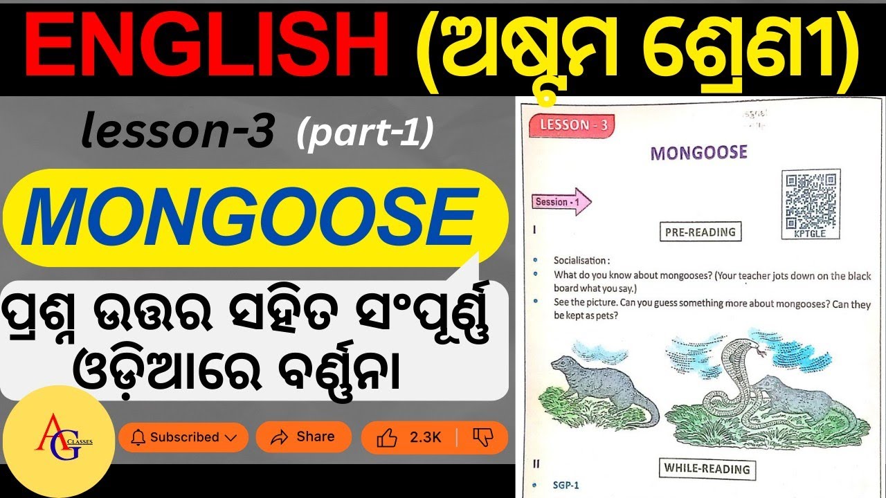 MONGOOSE ...LESSION-3Class 8th.(BSE odisha).Brief explanation in Odia with questions & answers.