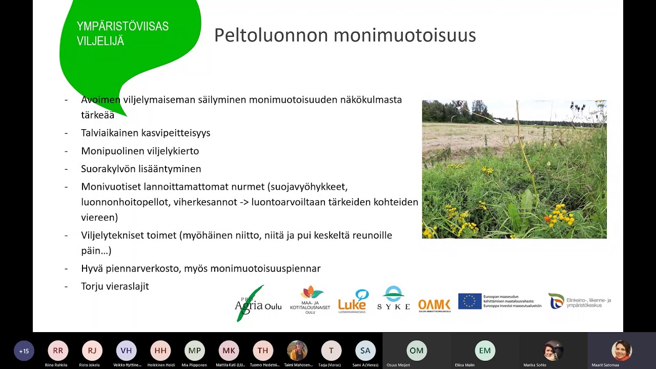 Ympäristöviisas viljelijä -hankkeen webinaari 29.10.2020