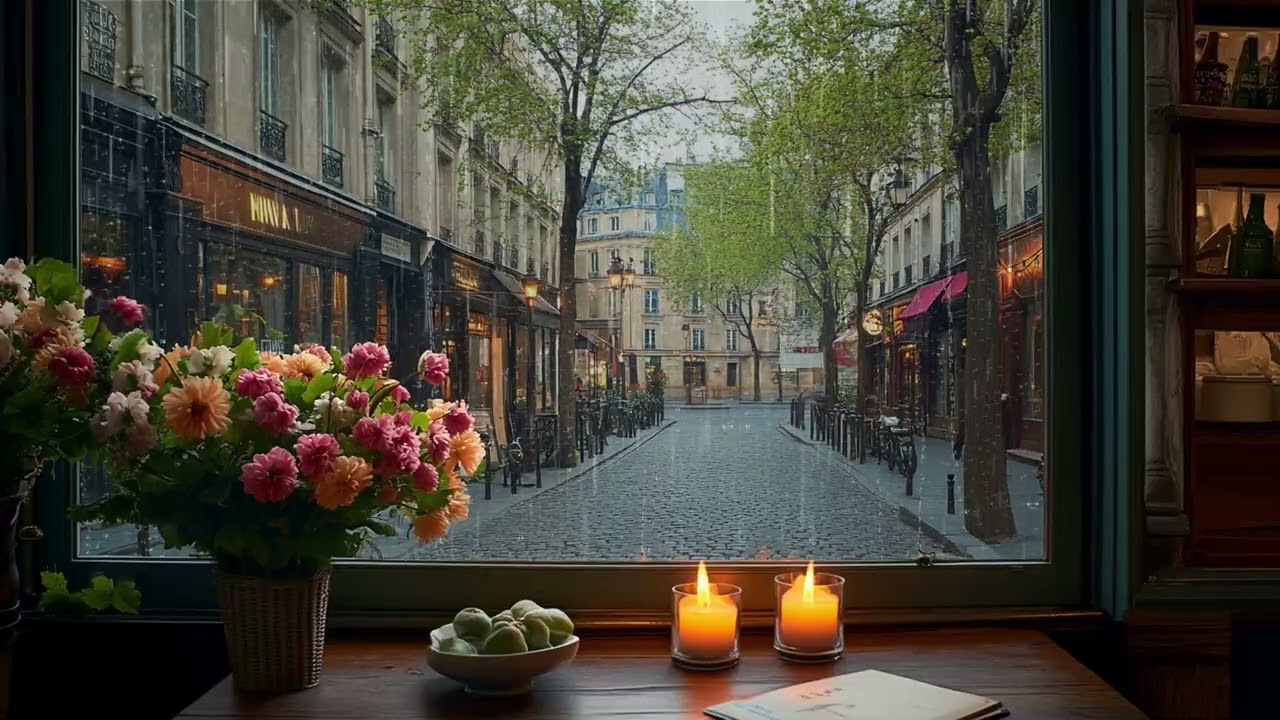 Relaxing Jazz Music with Rain Sounds on the Large Window for Study Work Focus Sleep and Calm Mind