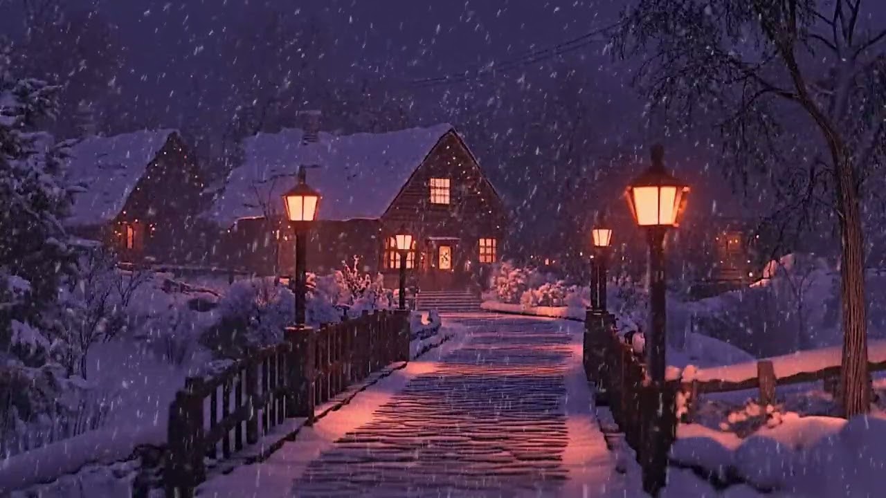 Snow Drifts Through a Quiet Town as Winter Morning Slowly Brightens the Streets