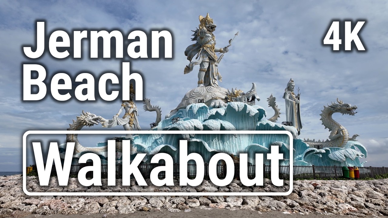 From South Kuta Beach along the shore to Pantai Jerman Beach. 4K