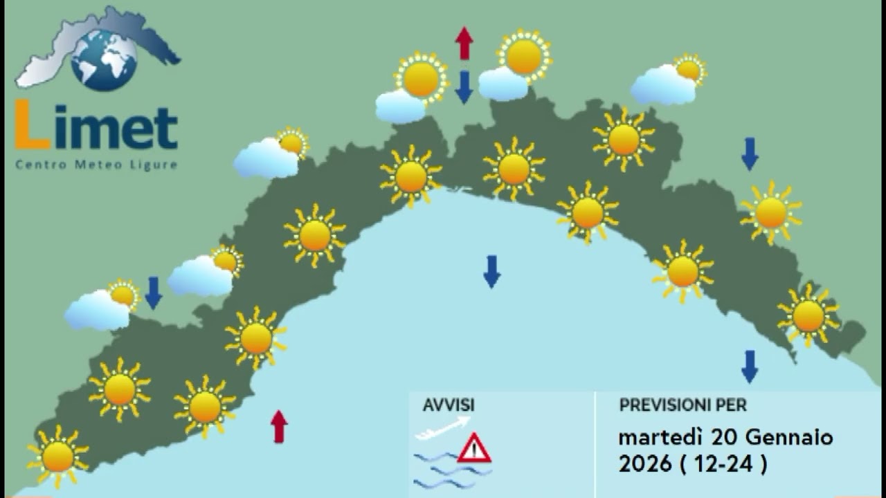 Previsioni Meteo Limet per Martedì 20 Gennaio 2026 in Liguria