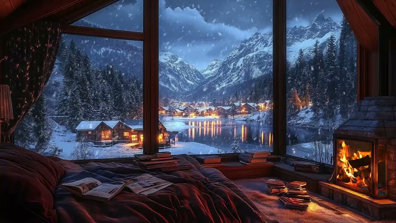 Cabane Chaleureuse sous la Neige avec Feu de Cheminée pour Sommeil et Anti-Anxiété