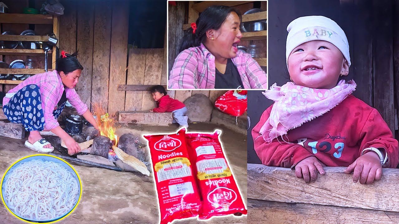 Jina & Jonson cooking happily || Cooking noodles in himalaya shelter@pastorallifeofnepal