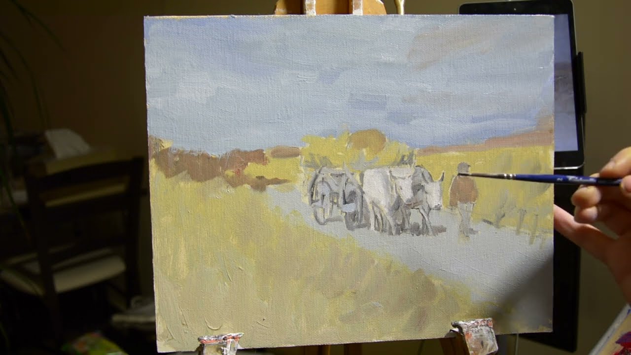 Car cu boi - Studiu după Ștefan Luchian | Pictura în ulei.