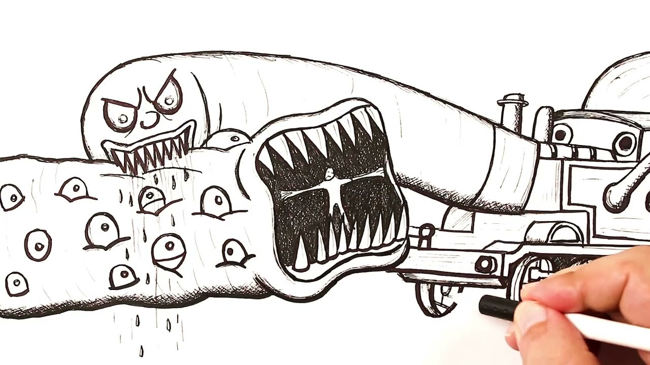 How to draw a Thomas the Tank Engine EXE attacking Train Eater