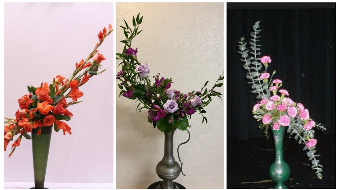 Beautiful ikabana fresh flower arrangement and decoration 