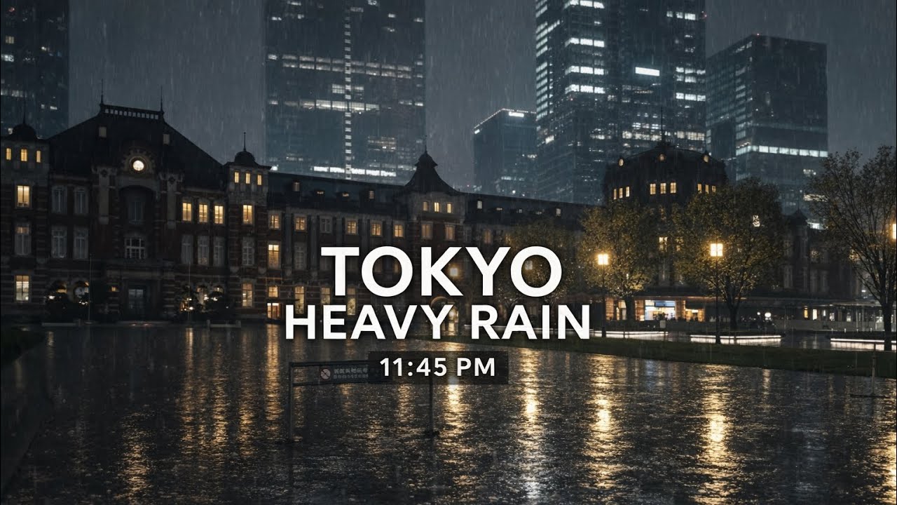 Tokyo at 11:45 PM &mdash; Heavy Rain Walk Around Tokyo Station & Marunouchi [4K] | Quiet Walk #084