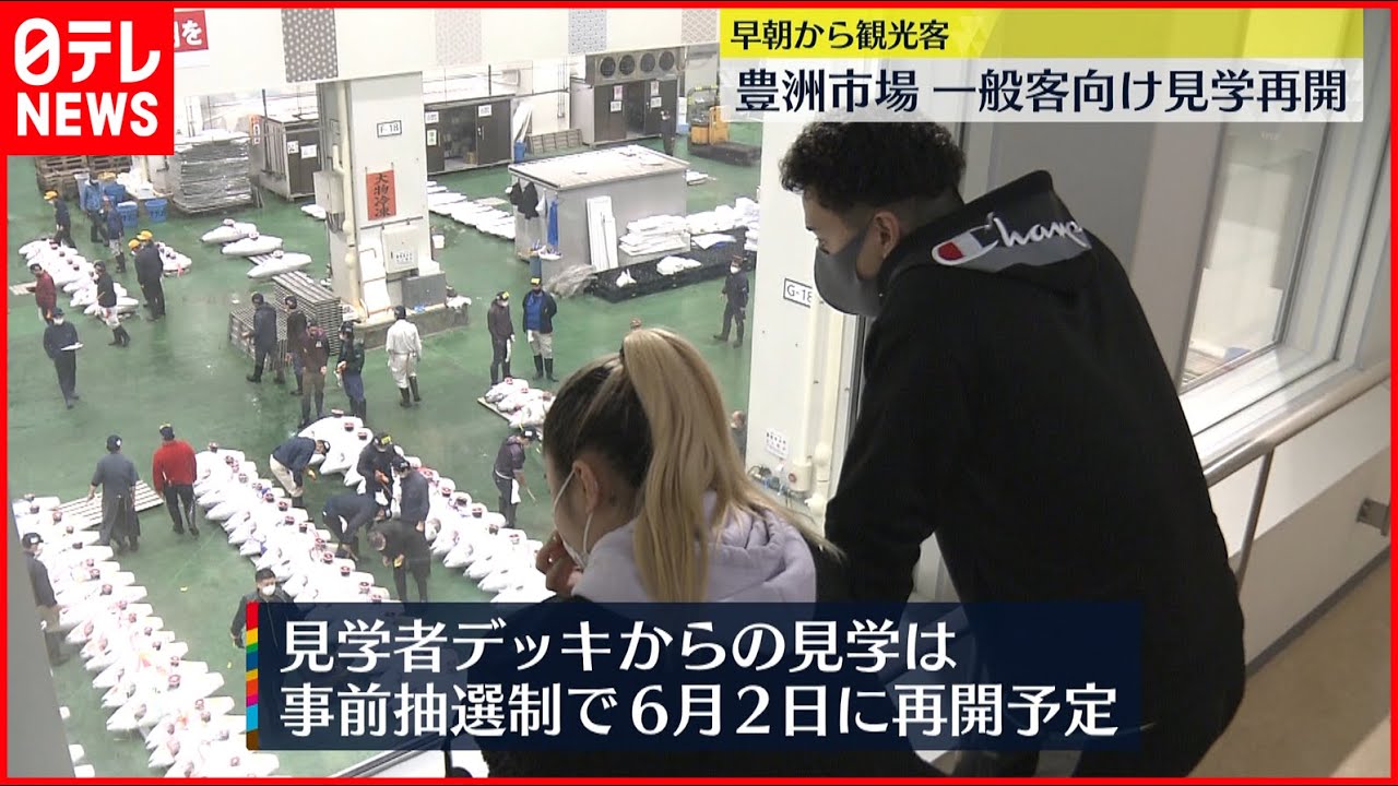 【豊洲市場】一般客向け見学3か月半ぶり再開  早朝から観光客