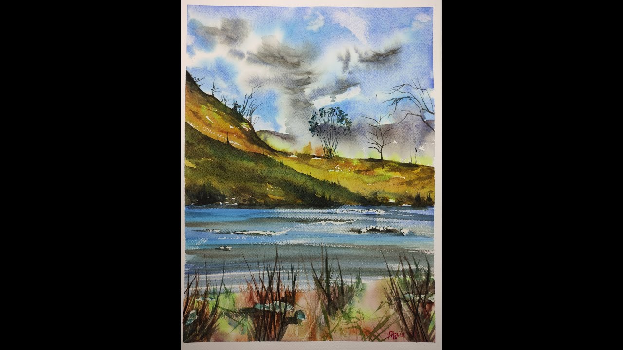 PAESAGGIO ACQUERELLO RIVE DEL FIUME (preparare un provino) tutorial WATERCOLOR LANDSCAPE RIVER BANKS