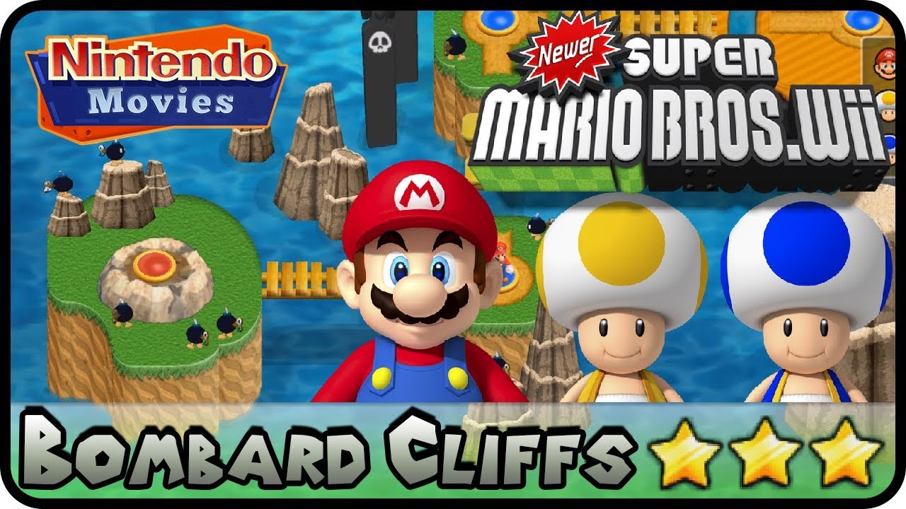 Newer Super Mario Bros. Wii - World E - Bombard Cliffs (100%, Multiplayer)