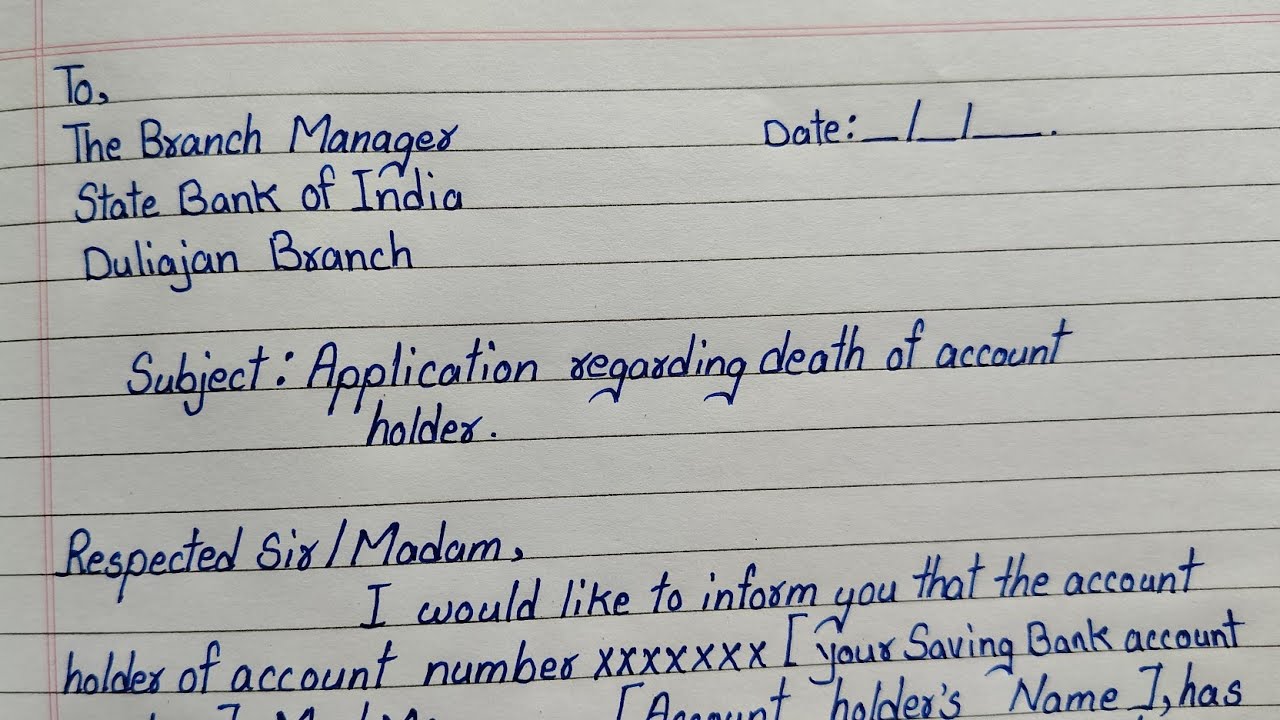 Death Application A/C Close How to Write A Letter For Closing Bank Account 4 Death of The Customer