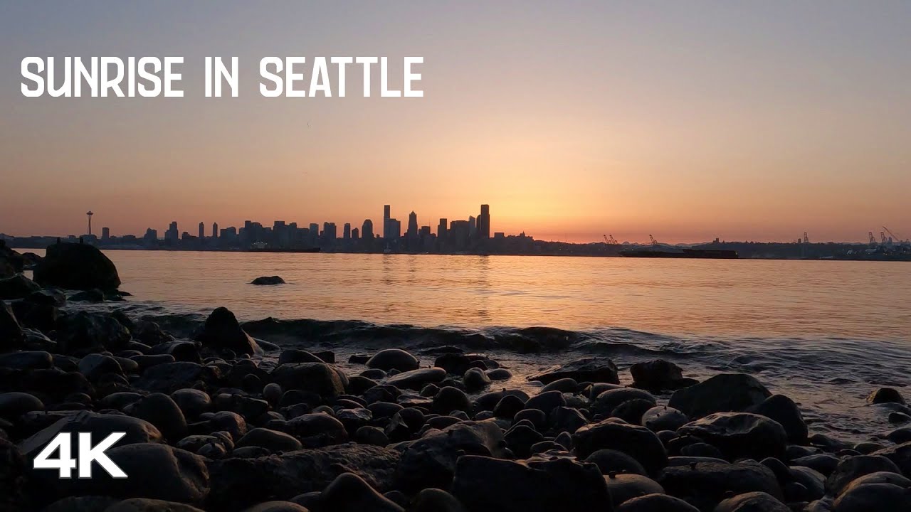 4K Relaxing 40 Minute Seattle Sunrise | Ambience | Sounds of Nature and City | Skyline | Low Tide