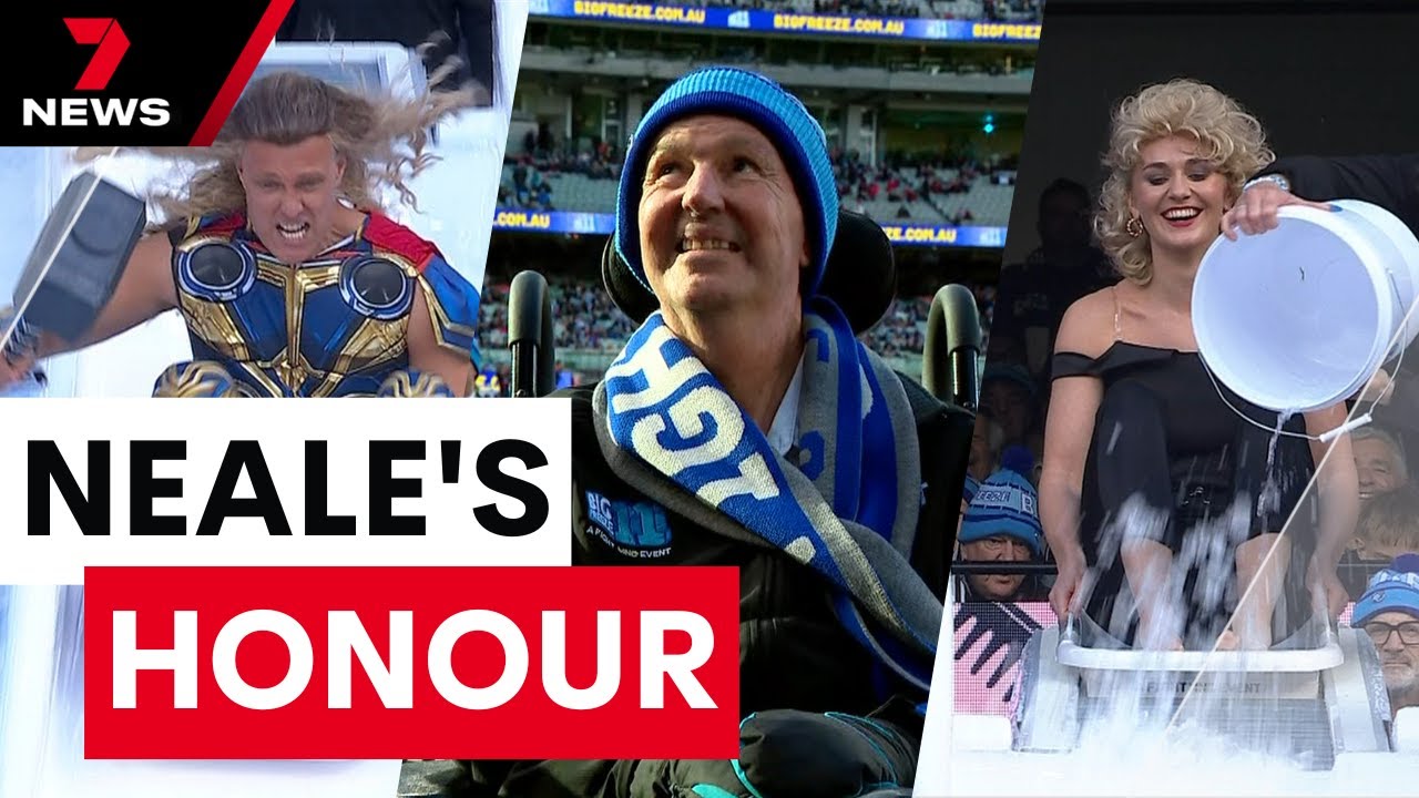Neale Daniher brings tears to the eyes of thousands as celebrities take icy plunge at the 'G | 7NEWS