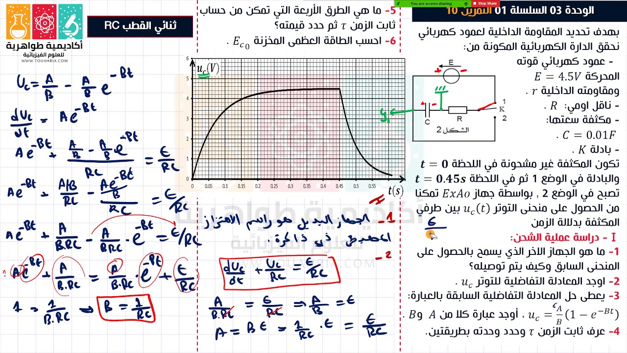 96# تمرين حول ثنائي القطب RC (المكثفة) جديد المقاومة الداخلية r للمولد E