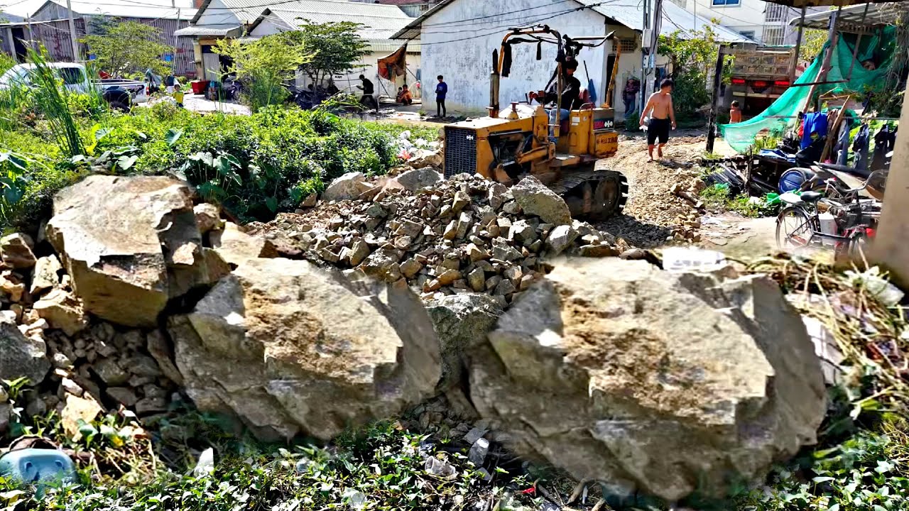 Fantastic New Project! Filling Land by Bulldozer Komat'su D20P with 5ton Trucks