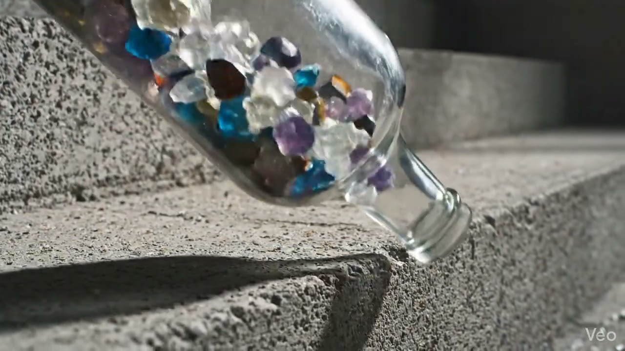 Satisfying 4K ASMR: Crystal-Filled Glass Bottle vs. Concrete Stairs 💎✨