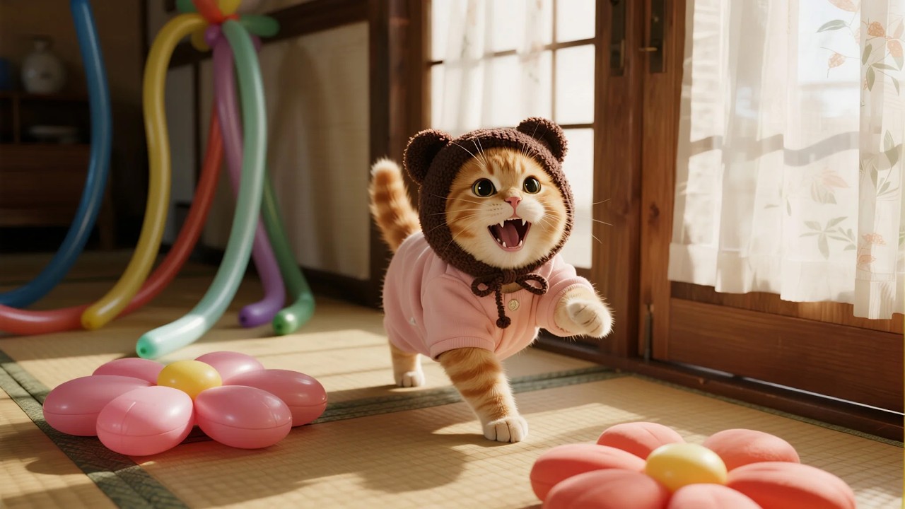 Mama Cat and Ginger Kitten’s Magical Morning Full of Balloons!🎈