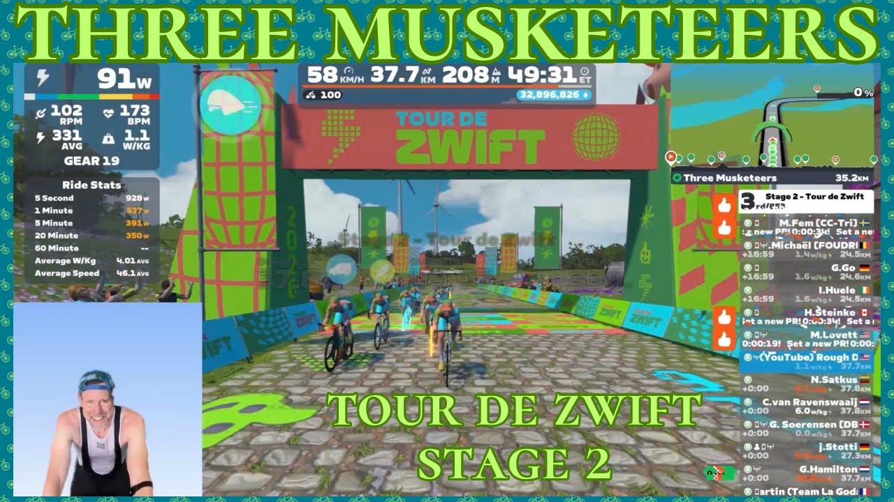 Мощная езда, еще более мощный спринт на 3 мушкетерах - Тур де Zwift, 2-й этап