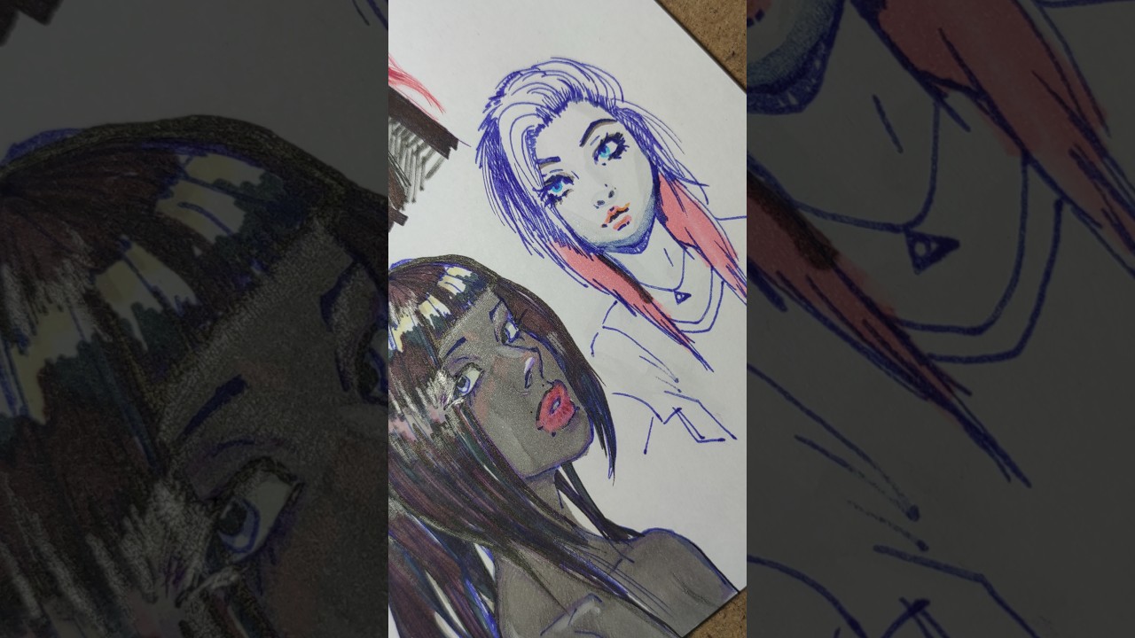 Doodle Alt girl face drawing line art Character sketching Timelapce punk hair illustration marker