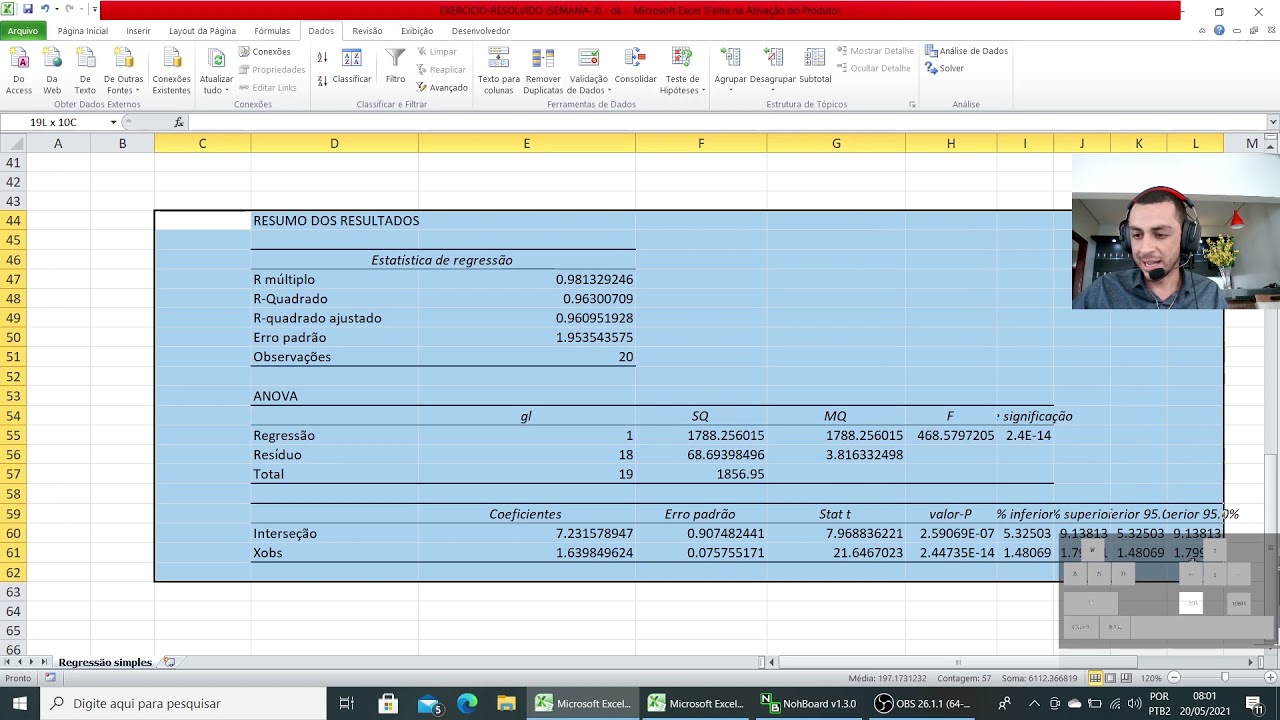 AULA 3.1 - REGRESSÃO LINEAR SIMPLES - PRÁTICA