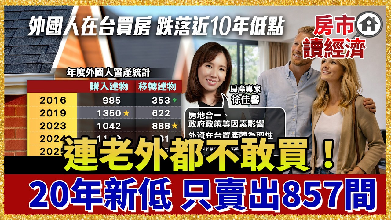 連老外都不敢買！外國人在台置產創20年新低？只賣出857間..你還在期待房價翻倍？【#房市讀經濟】｜#寰宇財經新聞