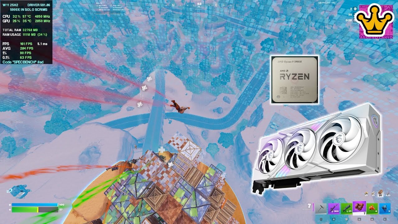RYZEN 9 5900X + RTX 5070 12GB | Fortnite | Solo Scrims Benchmark (Performance Mode)