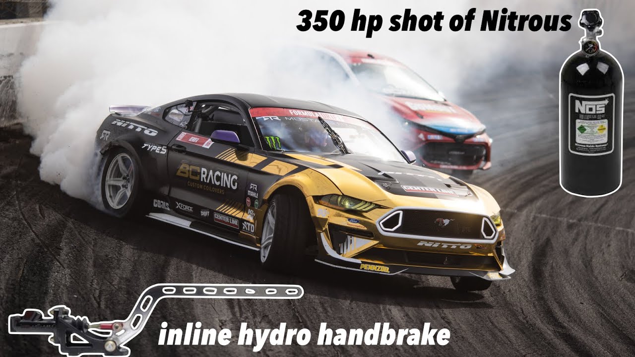 1200 HP Drift Mustang breakdown - inline hydro hand brake and 350 shot of nitrous!