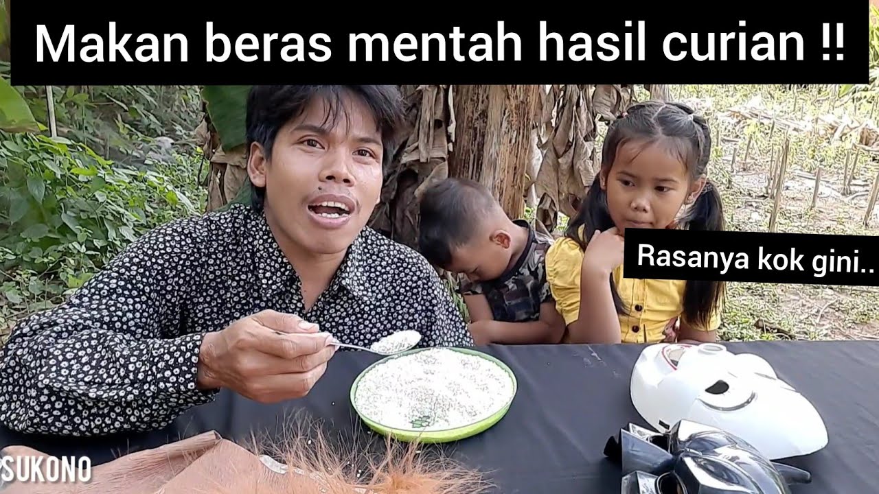 challenge:makan beras mentah bareng bocil//raw rice eating with bocil_sukono