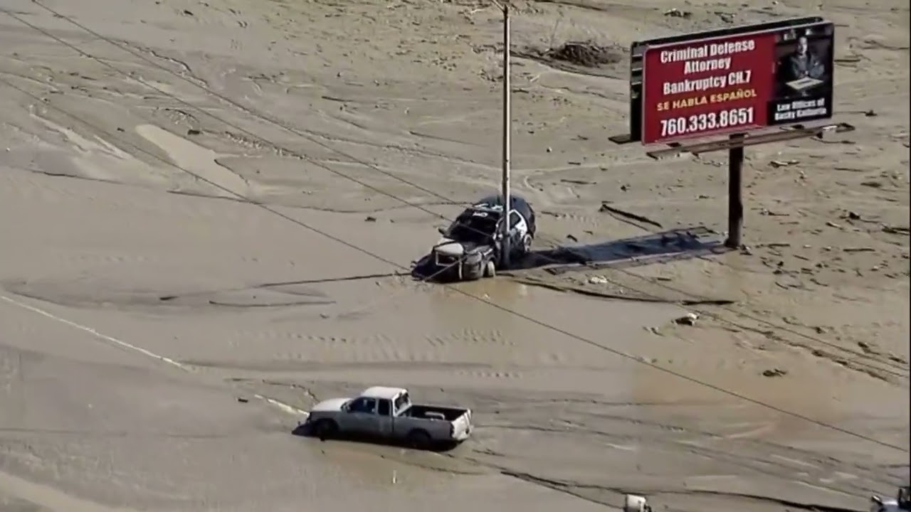 Aerials show intense Tropical Storm aftermath in Cathedral City