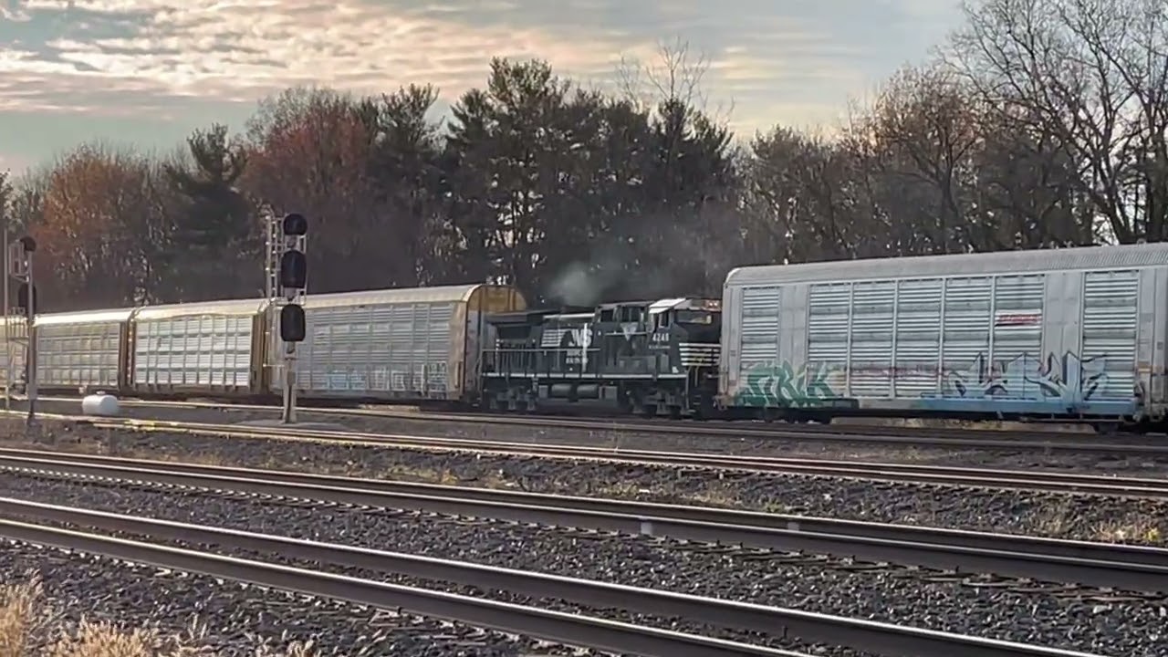 NS 1202 leads NS 11N through Berea Ohio with NS 4248 as a mid train DPU