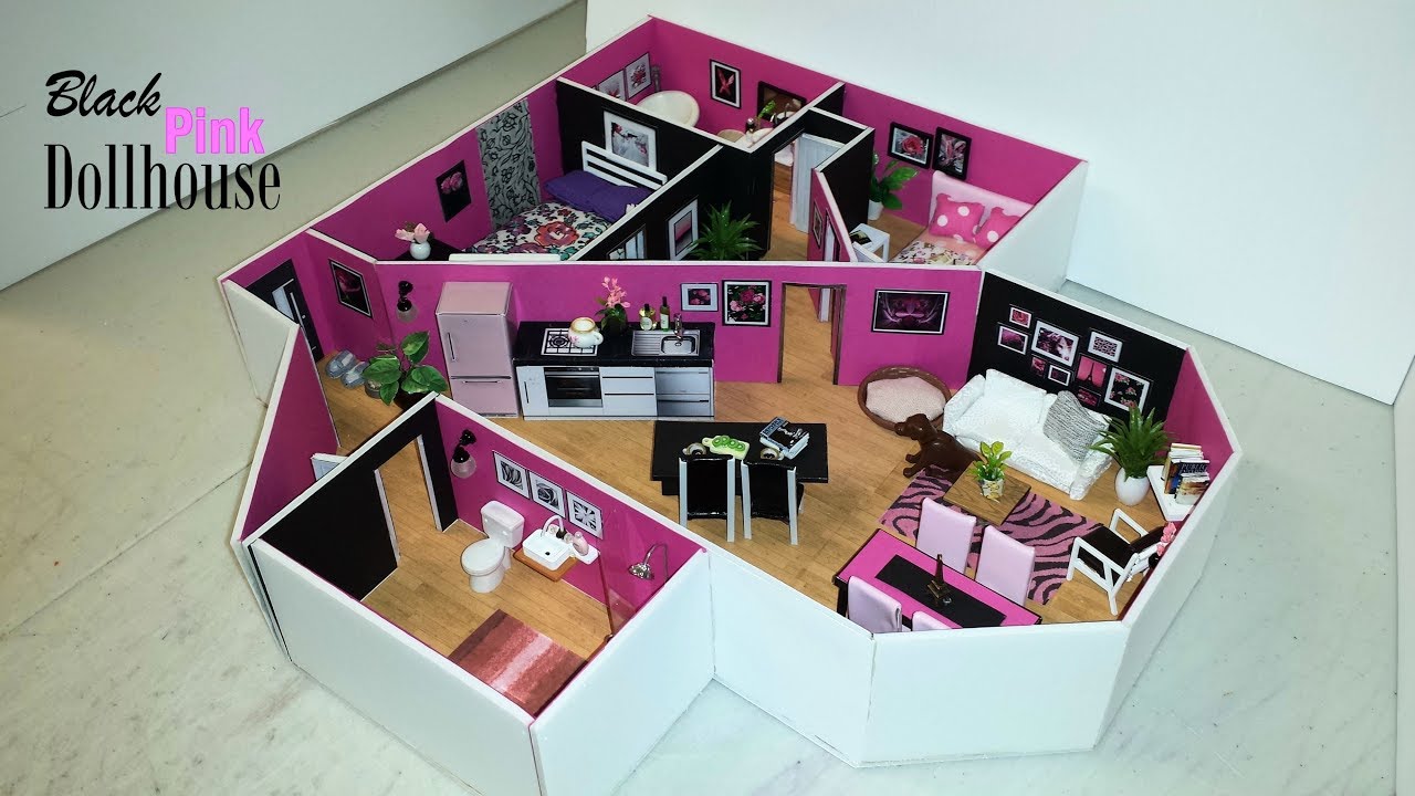 DIY Miniature Black Pink Dollhouse
