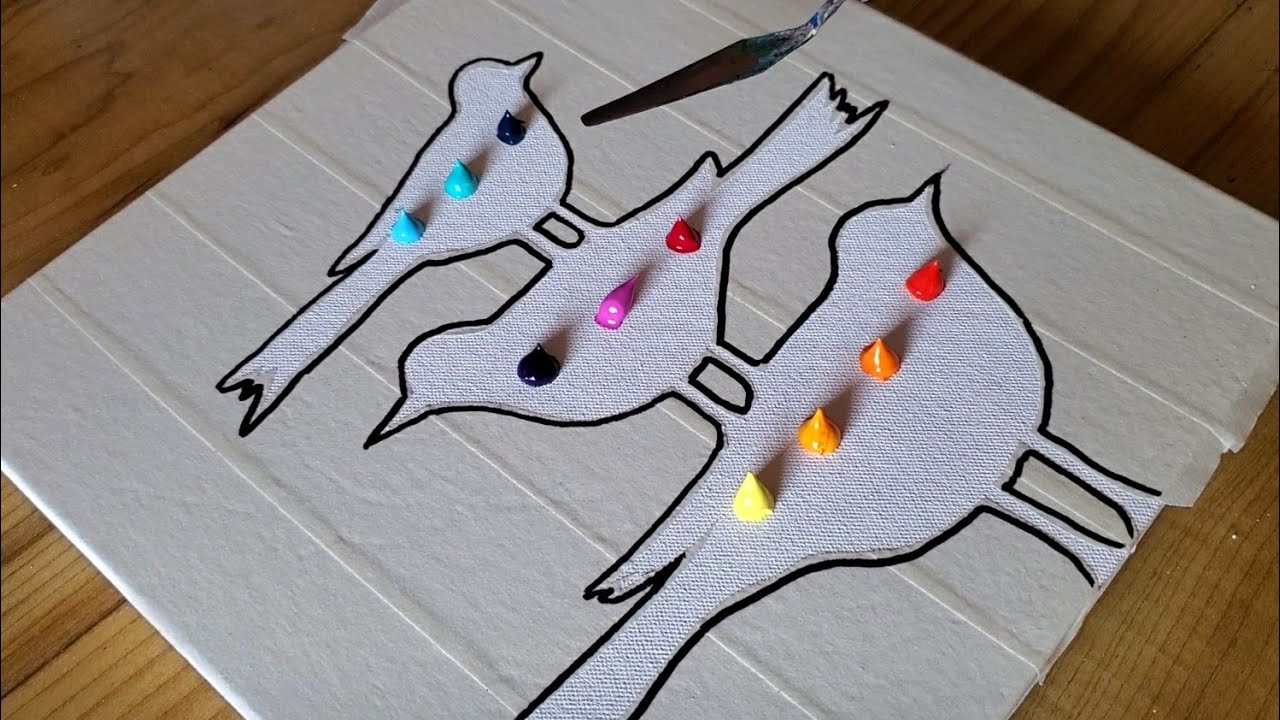 3 Birds Abstract Painting / Easy Masking Tape Technique / Satisfying / Project 100 Days / Day #64