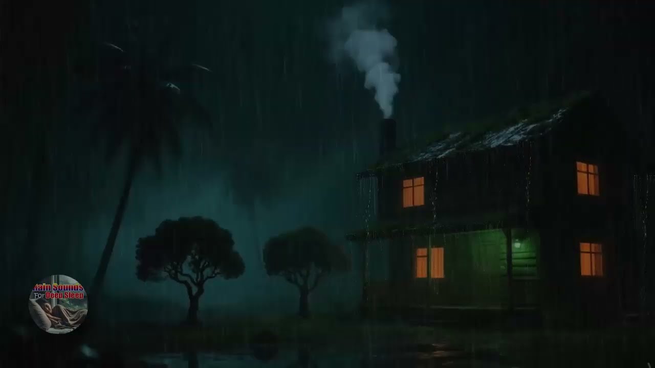 Good Night Sleep | Rainstorm Sounds in a Dark Forest Cabin for Calm 🌧️🌲