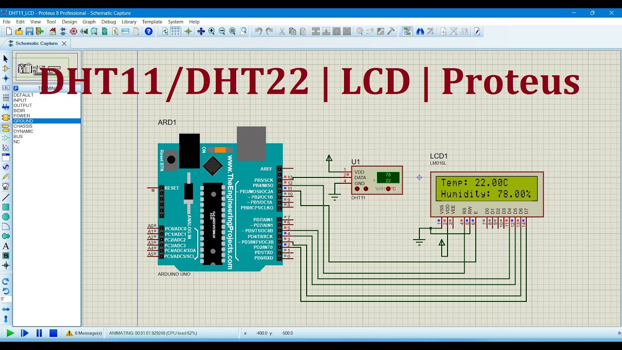 DHT11 | DHT22 | LCD | Arduino | Proteus Simulation