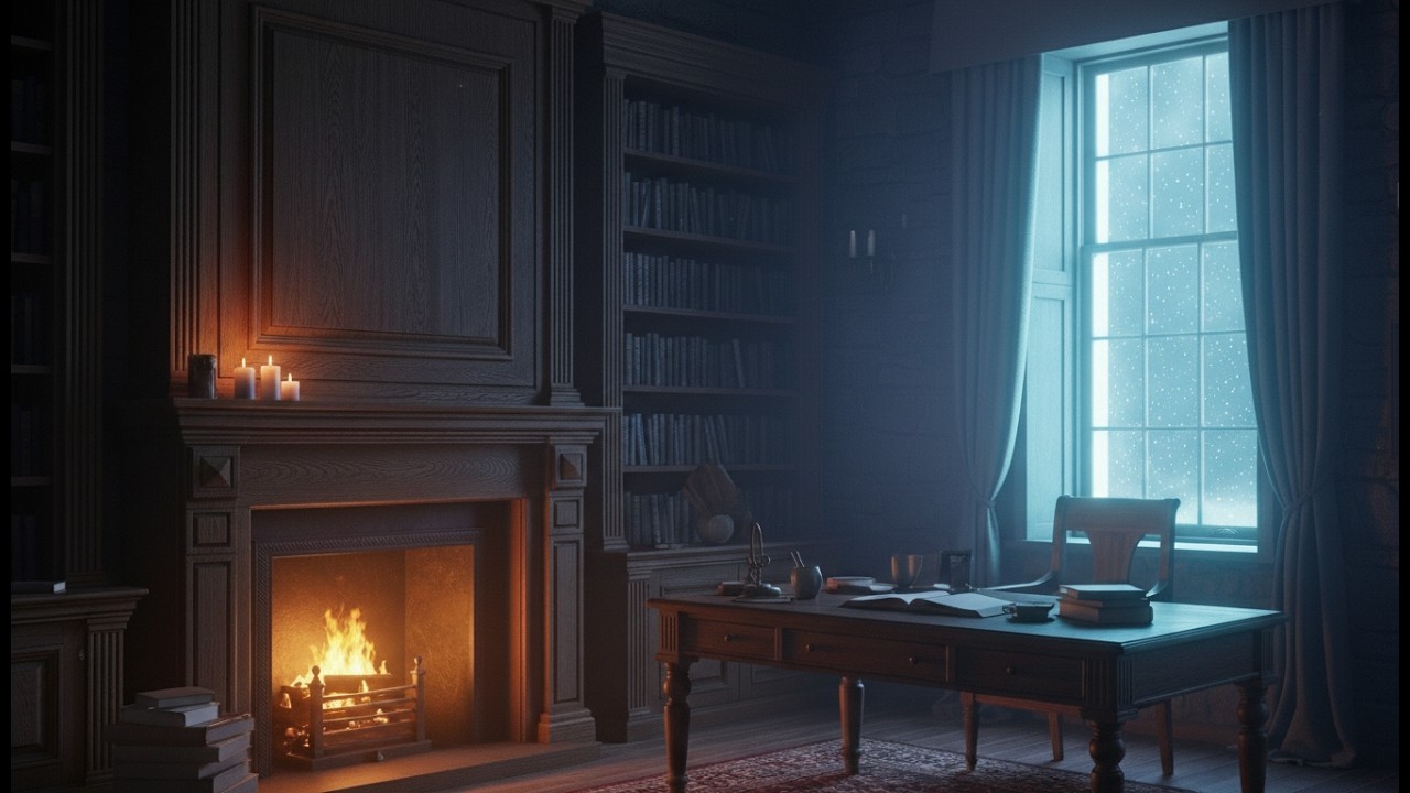 Scottish Winter Library Ambience – Cozy Fireplace Deep Focus