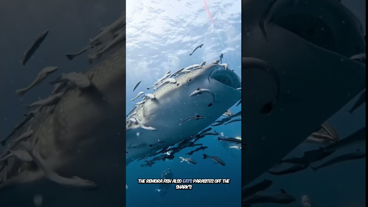 Remoras cleaning whale shark | Symbiotic Relationship