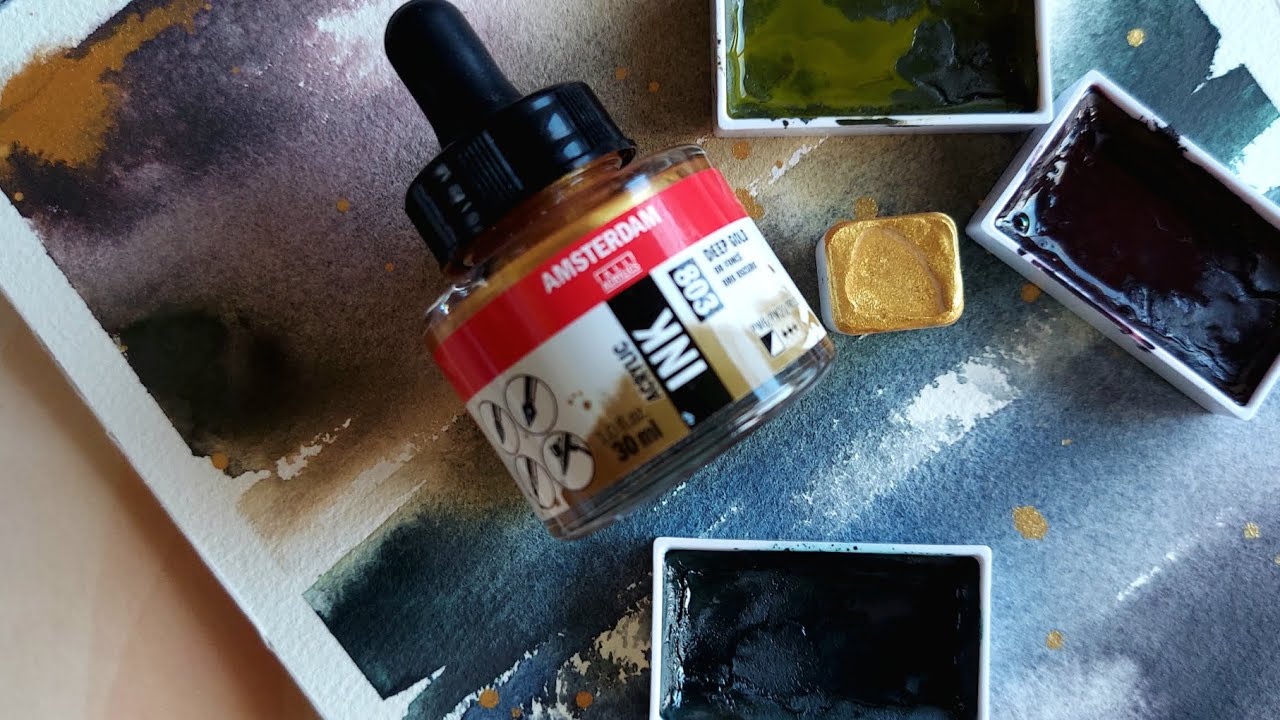 Kuretake Graphite Color+Amsterdam Deep Gold Ink Exploration|Real-Time Art in under 15 minutes!👌